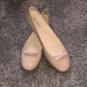 Prada Tan Nude Patent Leather Bow Ballerina Flats